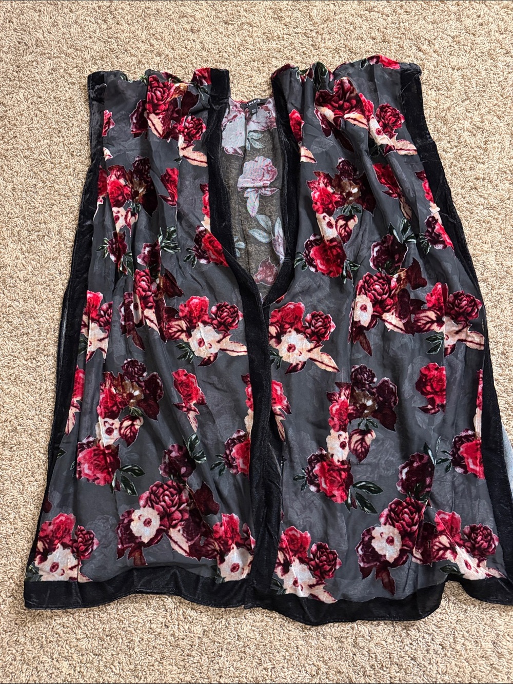 torrid Black Sheer Camisole with Red and Pink Floral Velvet Accents